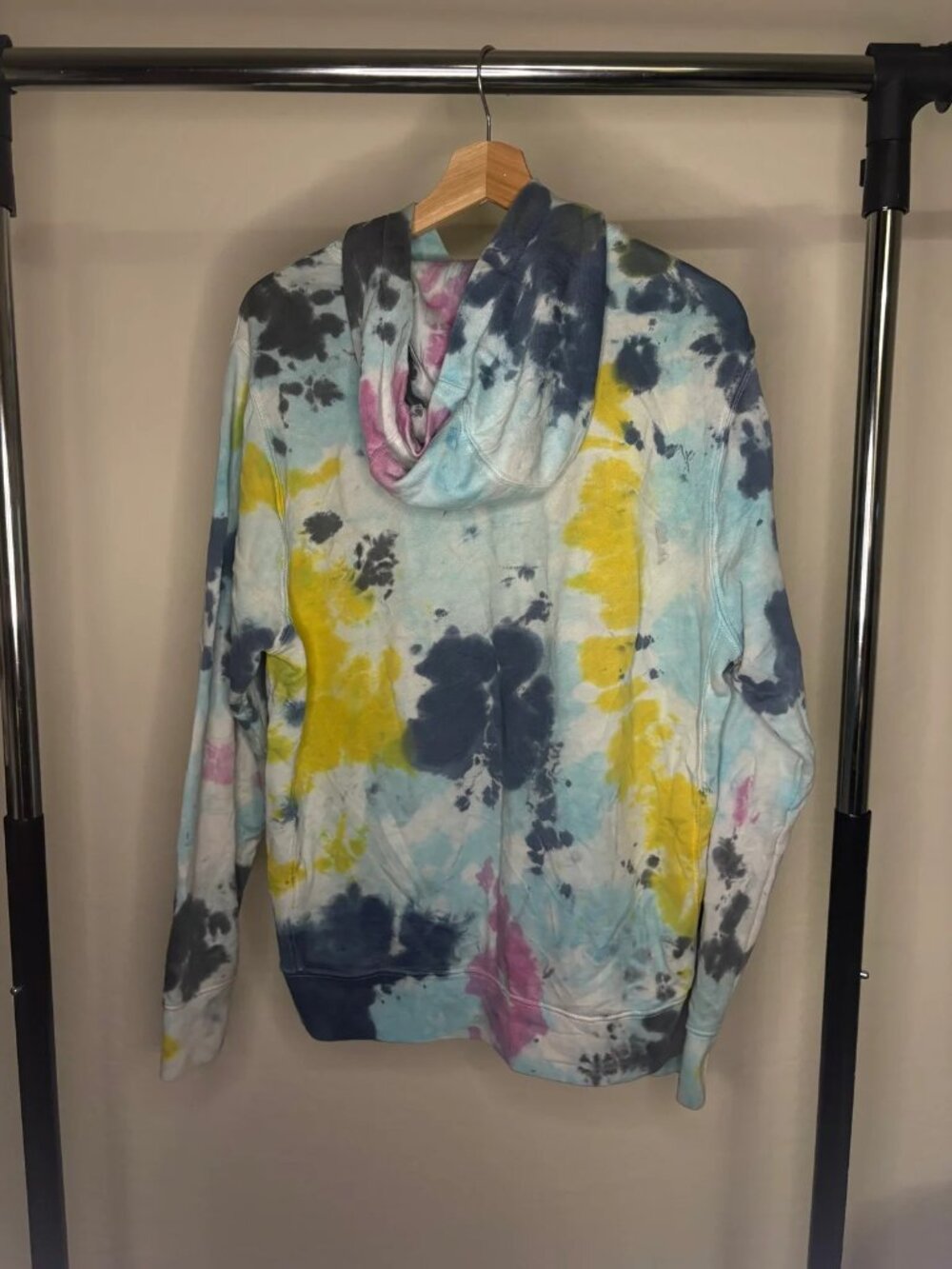Nike Sportswear Club Fleece Hoodie Mens S Custom Tie Dye Blue Yellow Embroidered